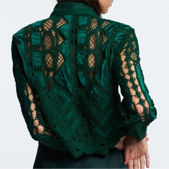Zara Emerald Crochet Button Up - Picture 2 of 3